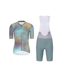 RIVANELLE Cycling short sleeve jersey and shorts - COSMA - green/purple/gold